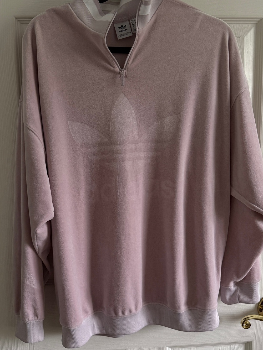 Adidas Originals Velour Quarter-Zip Pullover - Lilac Pink - Size L